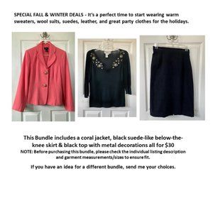 Bundle: a coral jacket, black skirt & black top